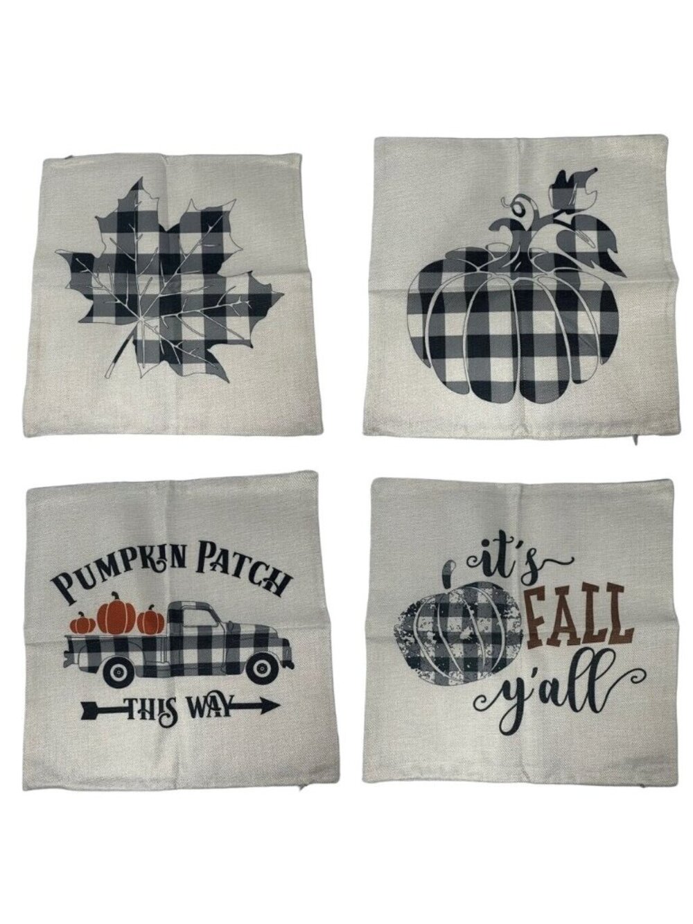 Fall Pillow Covers Buffalo Plaid Pumpkin Leaf Pickup Truck Canvas 18x18 in